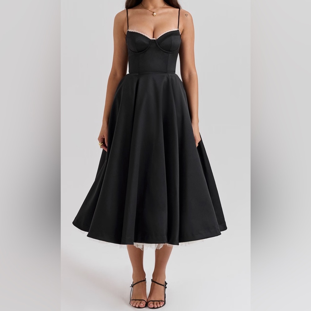 NWT House of CB MADEMOISELLE Black tulle midi dress